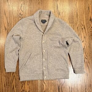 Pendleton Shawl Collar Cardigan Sweater Elbow Patches Medium Oatmeal Tan Granda